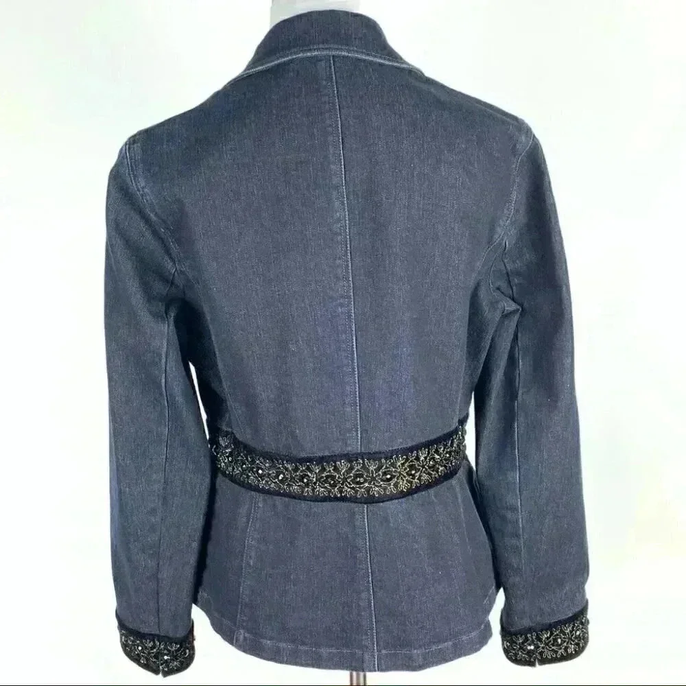 Nine West womens blazer size S blue Jean jacket gold denim vintage 90s western